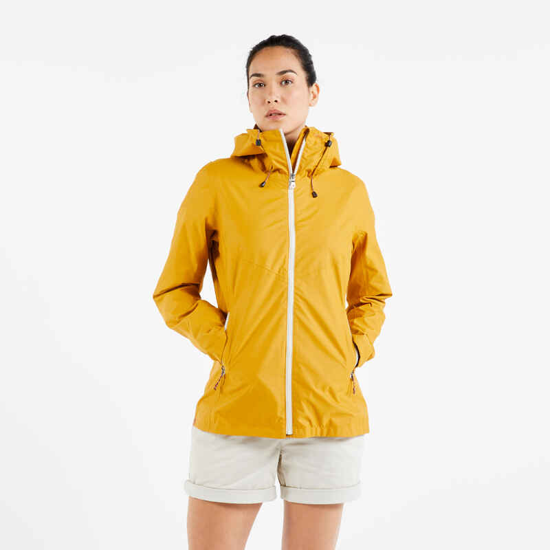 Women’s waterproof sailing jacket - wet-weather jacket SAILING 100 ochre