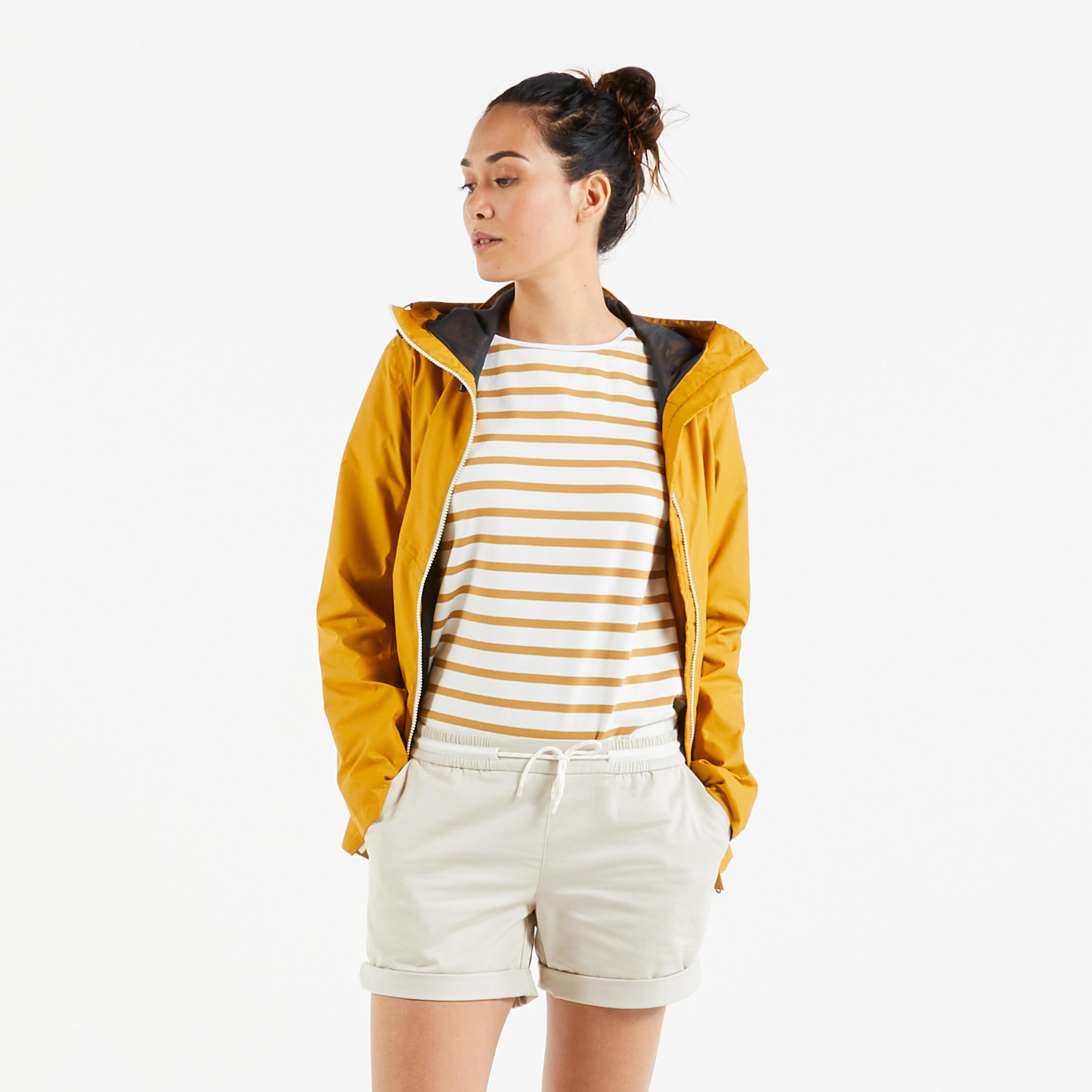 Women’s waterproof sailing jacket - wet-weather jacket SAILING 100 ochre 2/8