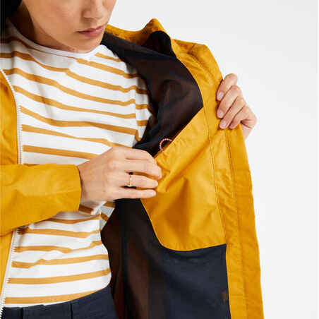 Women’s waterproof sailing jacket - wet-weather jacket SAILING 100 ochre