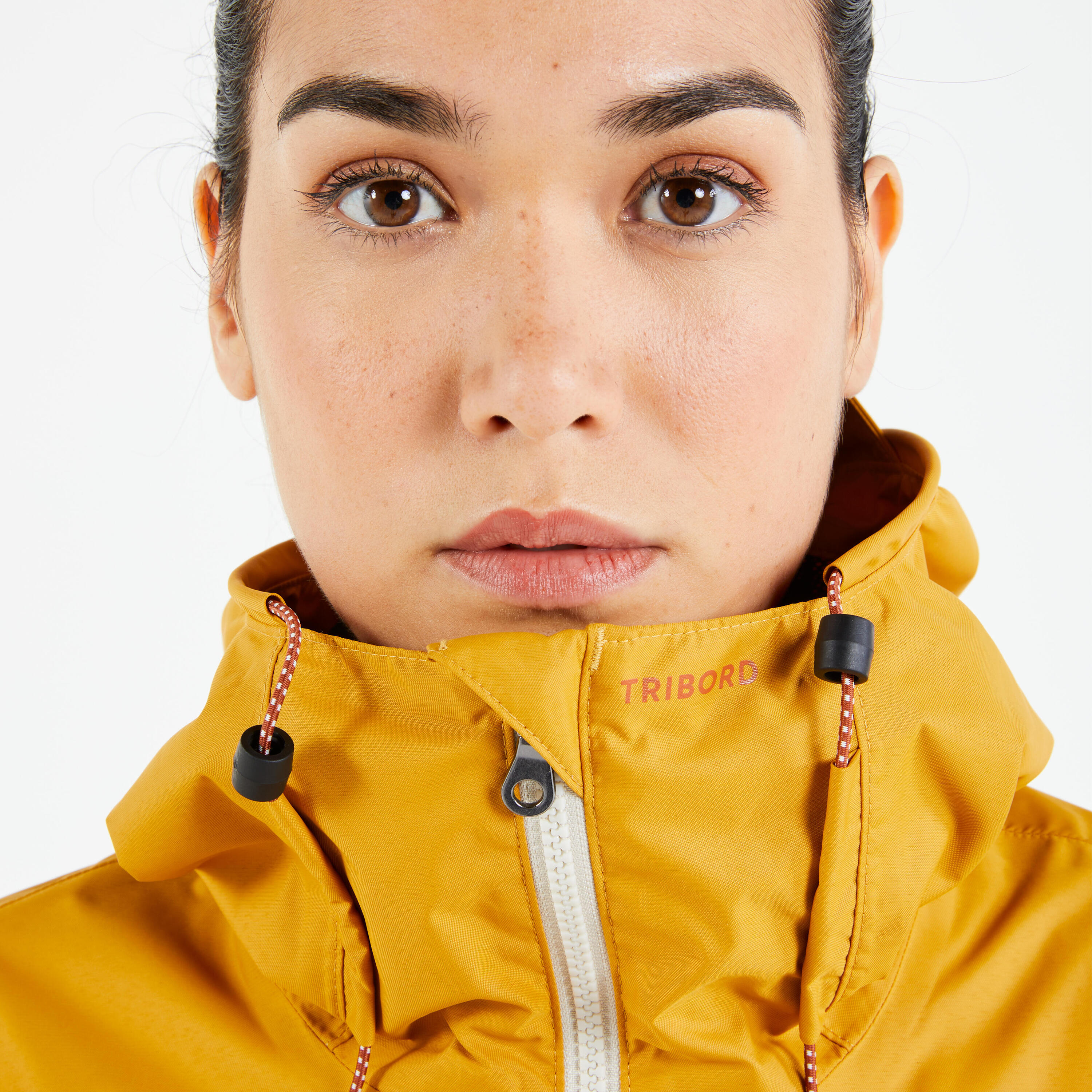 Women’s waterproof sailing jacket - wet-weather jacket SAILING 100 ochre 3/8