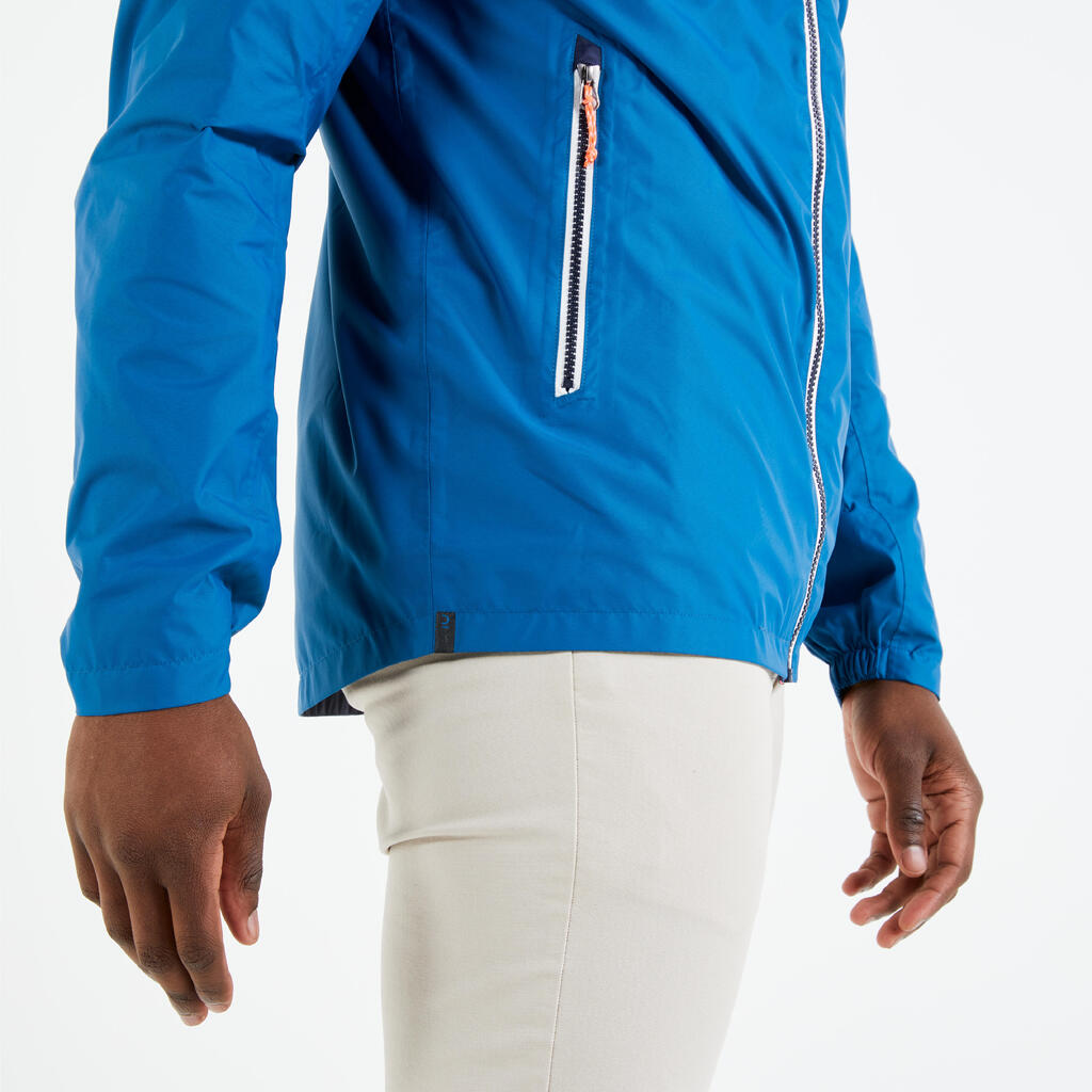 Chamarra de vela impermeable azul marino con blanco para hombre Sailing 100