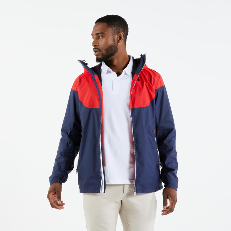 Veste imperméable de voile - veste de pluie coupe vent SAILING 100 Bleu rouge