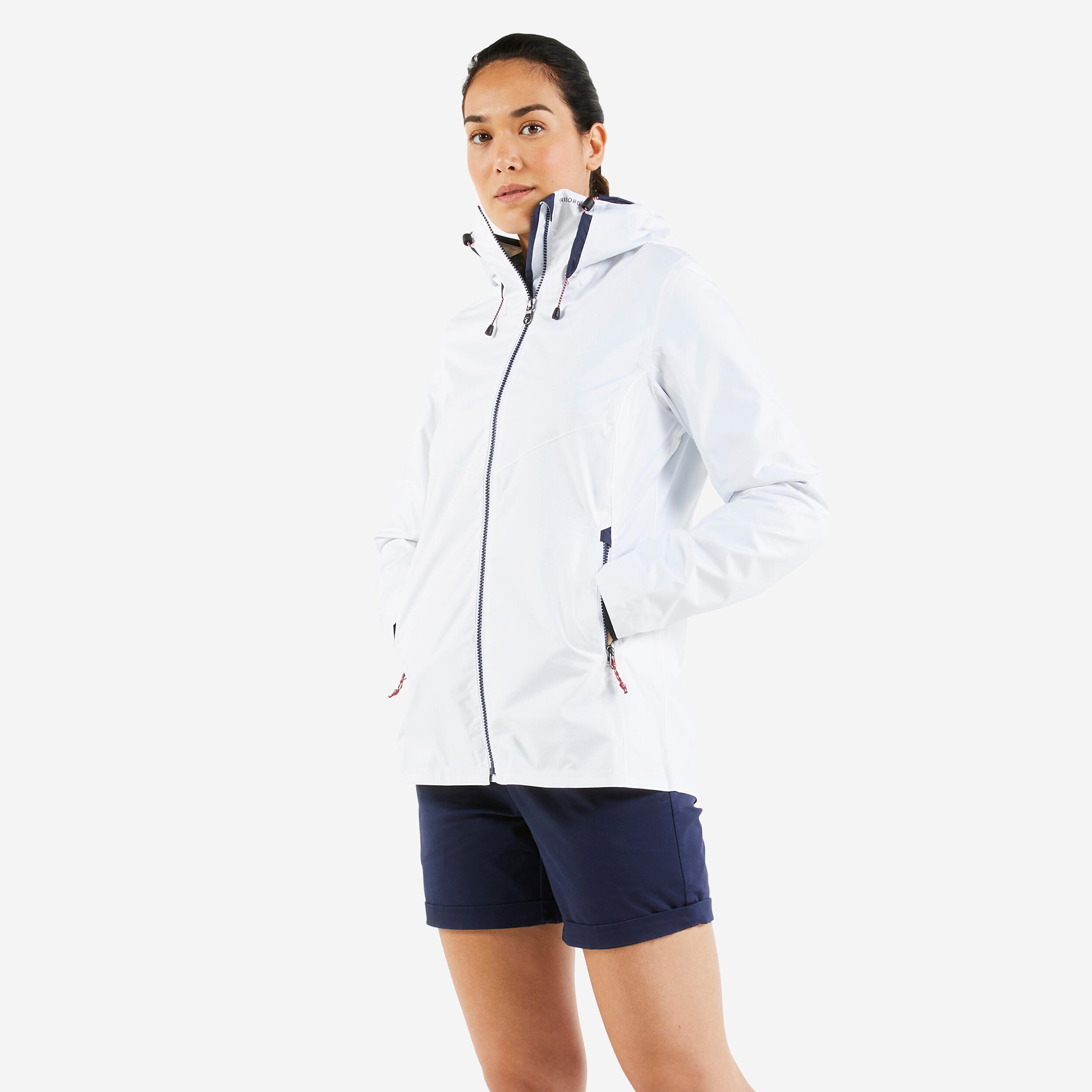 Women’s waterproof sailing jacket - wet-weather jacket SAILING 100 white 1/11