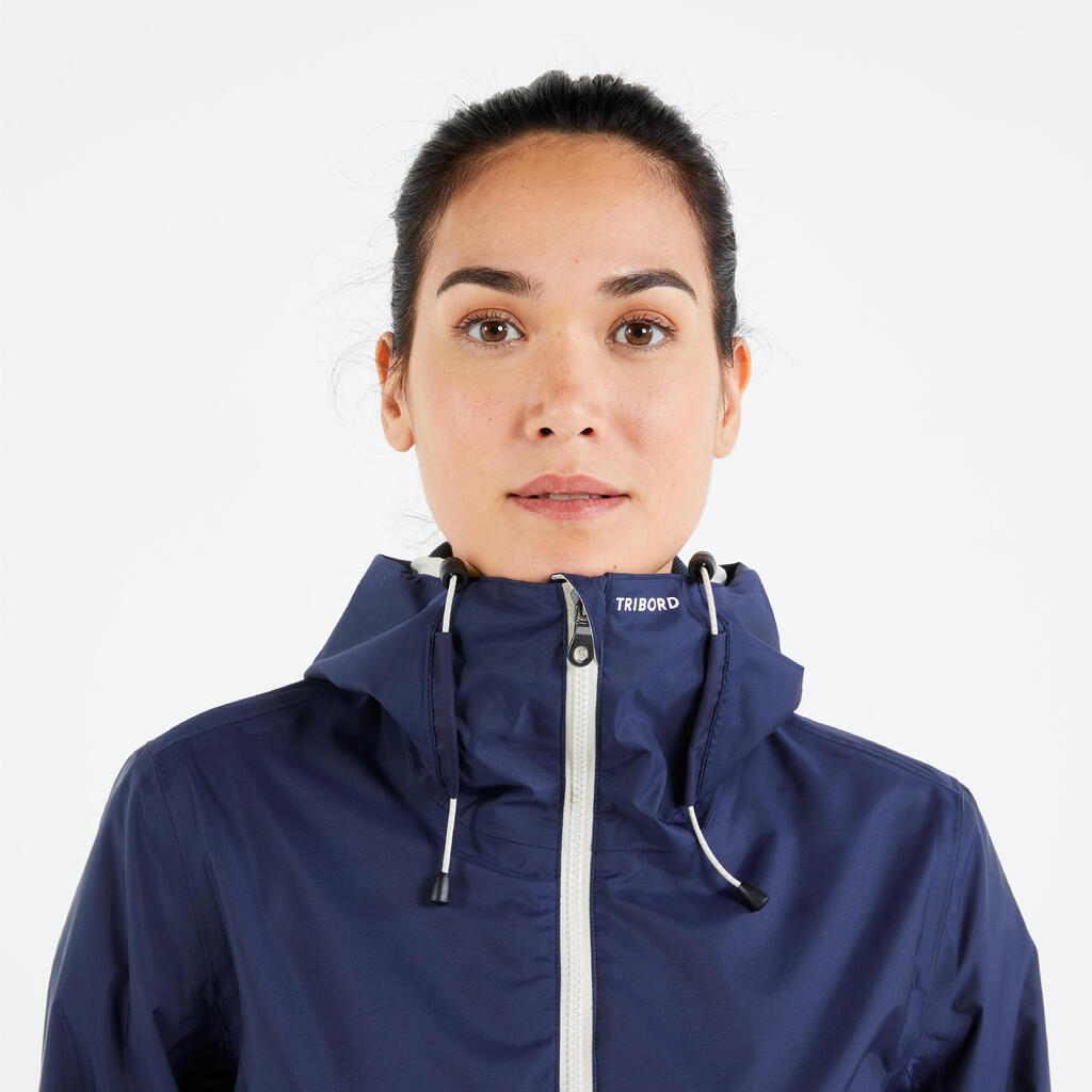 Chaqueta impermeable y rompevientos para mujer Tribord Sailing 100 azul oscuro