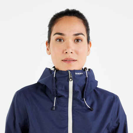 Women's sailing waterproof jacket - Wet-weather jacket SAILING 100 navy blue