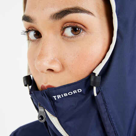 Women's sailing waterproof jacket - Wet-weather jacket SAILING 100 navy blue