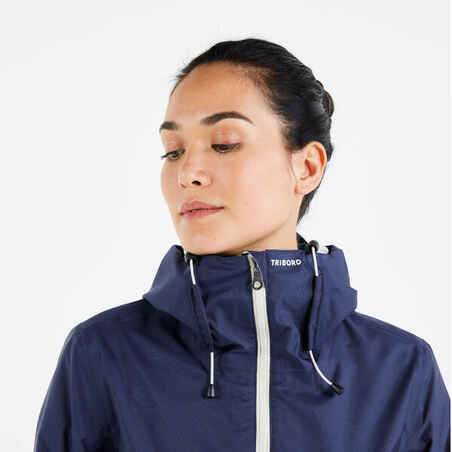 Women's sailing waterproof jacket - Wet-weather jacket SAILING 100 navy blue