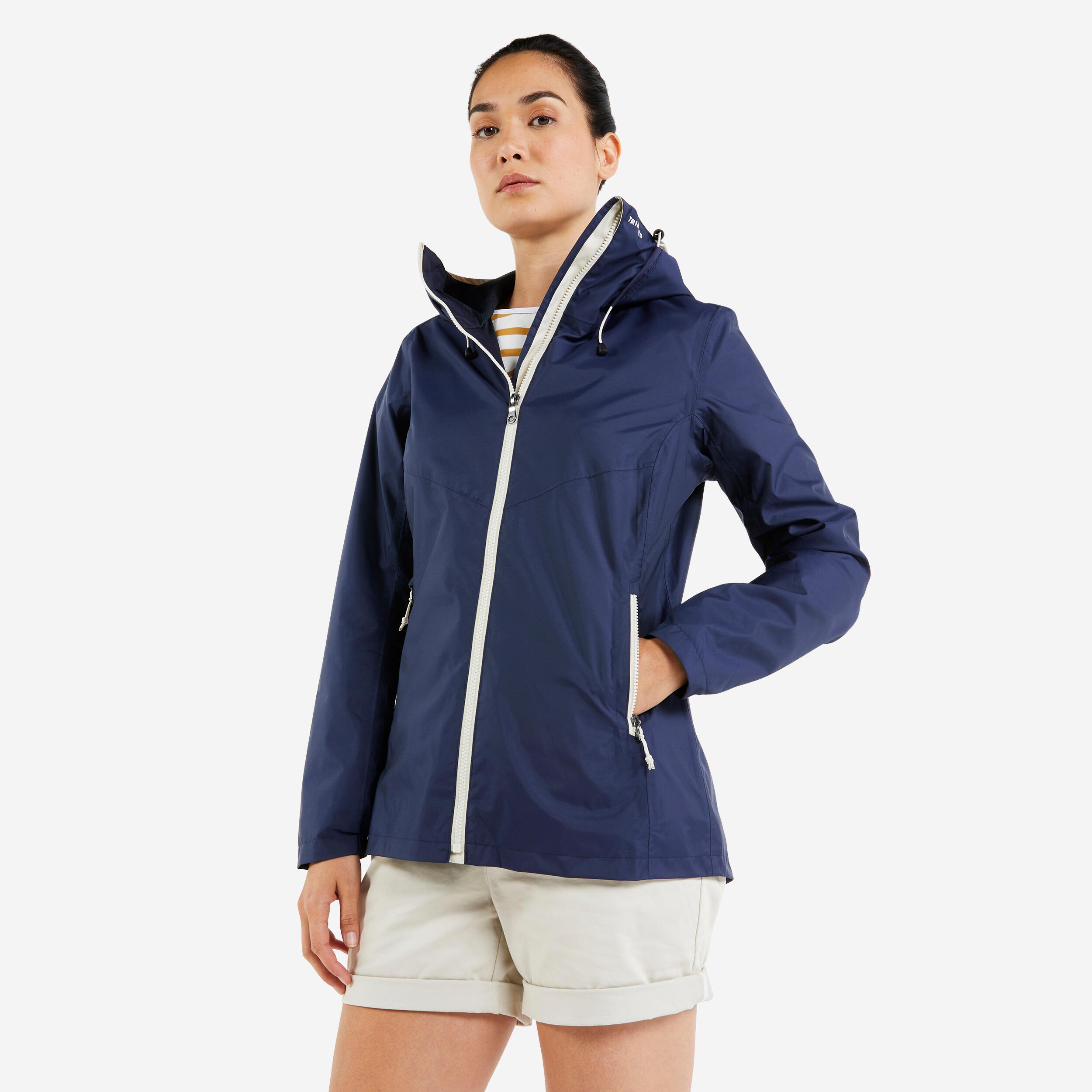Women's sailing waterproof jacket - Wet-weather jacket SAILING 100 navy blue 1/8
