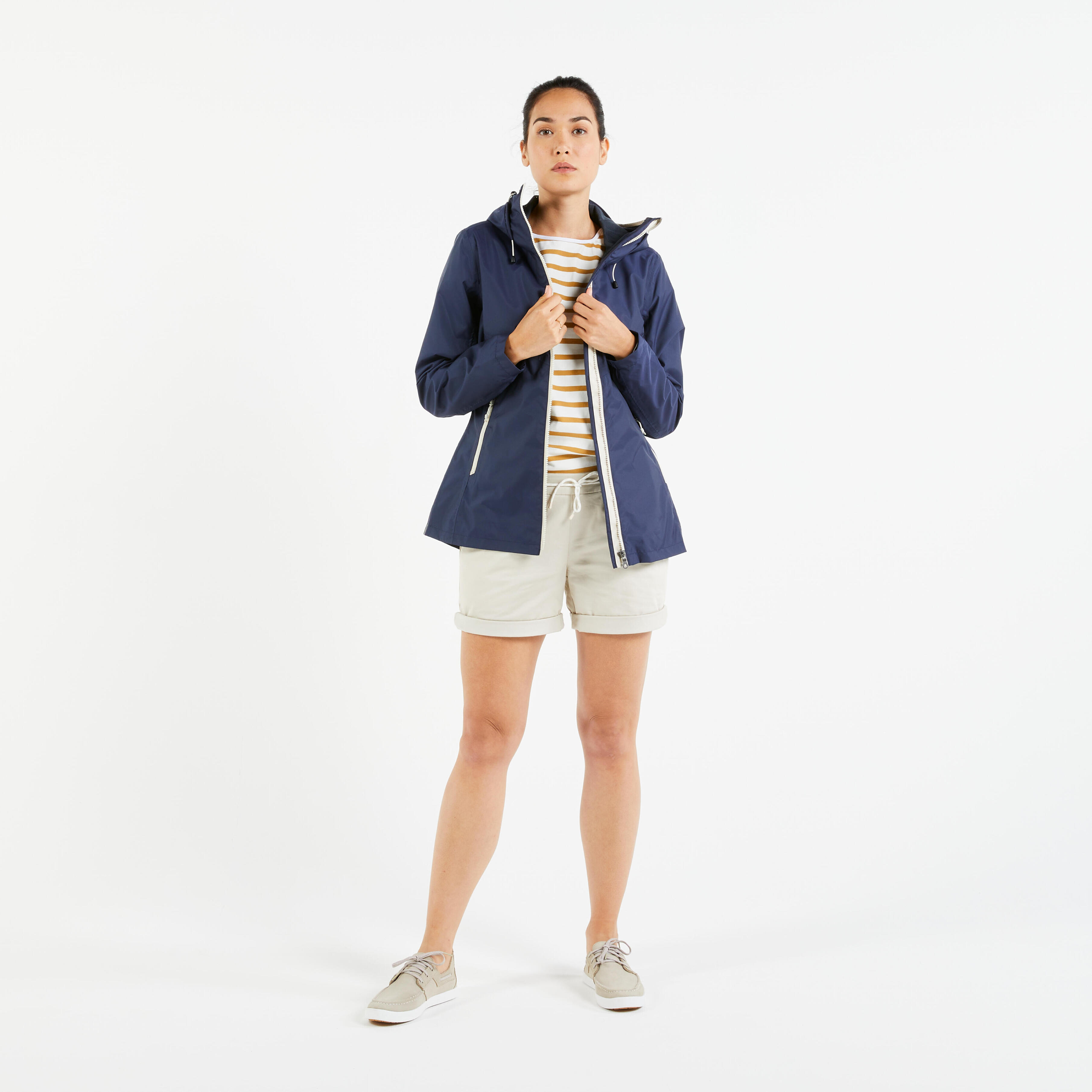 Women's sailing waterproof jacket Wetweather jacket SAILING 100 navy
