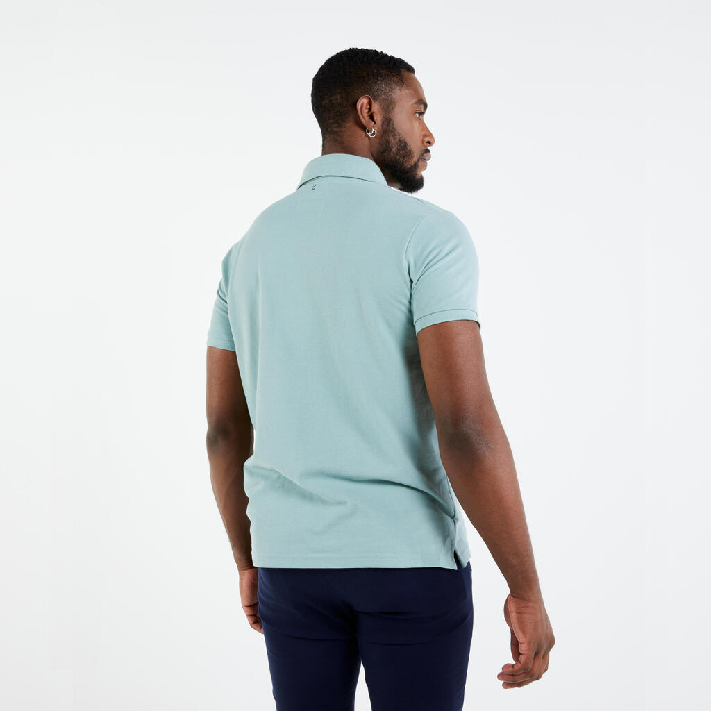 Polo marin homme manche courte Sailing 100 Blanc manche grise