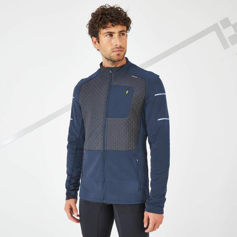 Chaqueta running Hombre térmica cálida Kiprun Warm azul negro