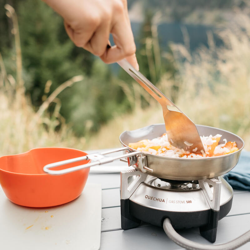 Set of 2 stainless-steel utensils, spatula and fork, for camping