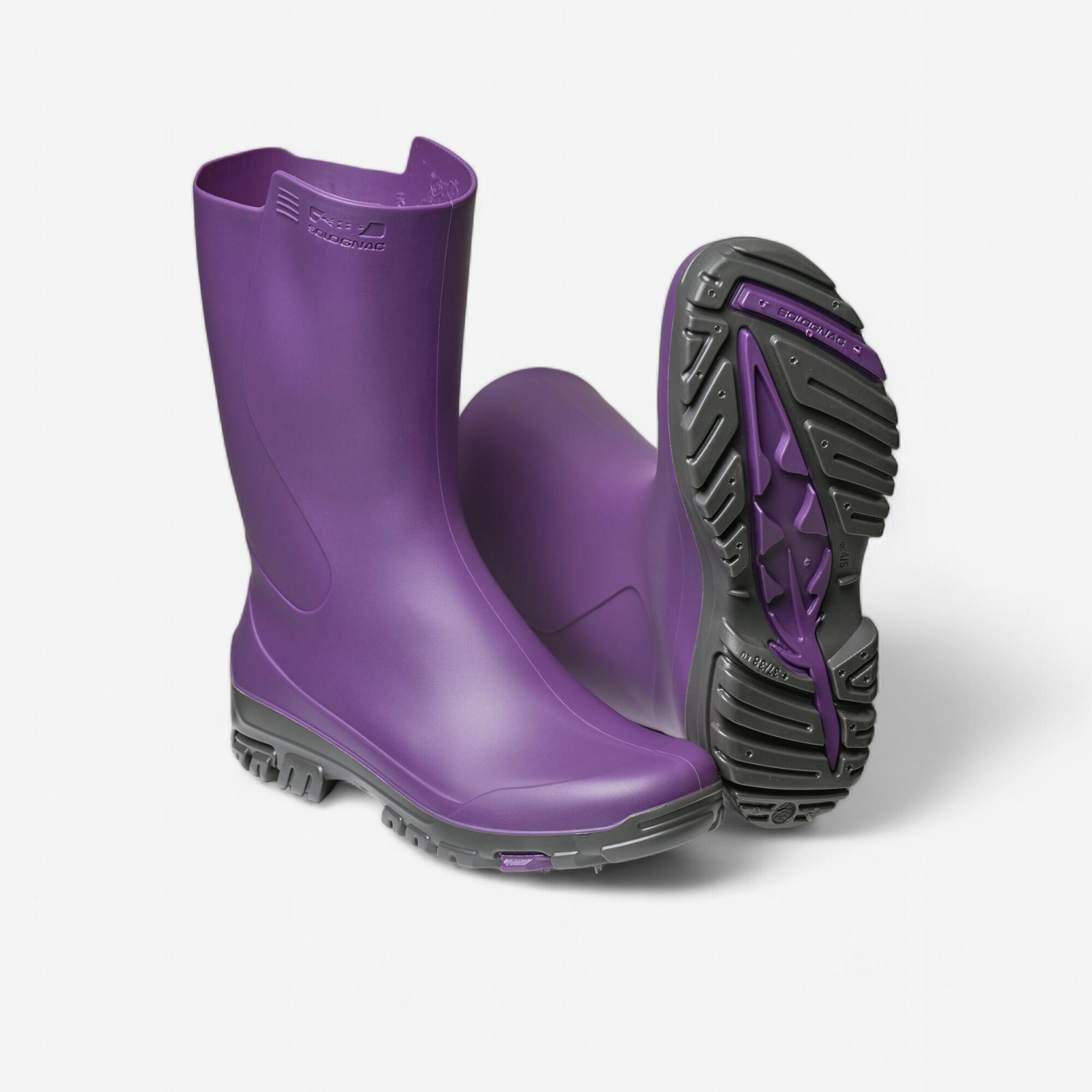 Botas de caucho impermeables de avistamiento para Mujer Solognac morado