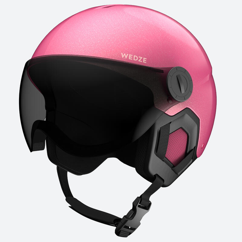 Casco sci bambina 500 rosa paillettes