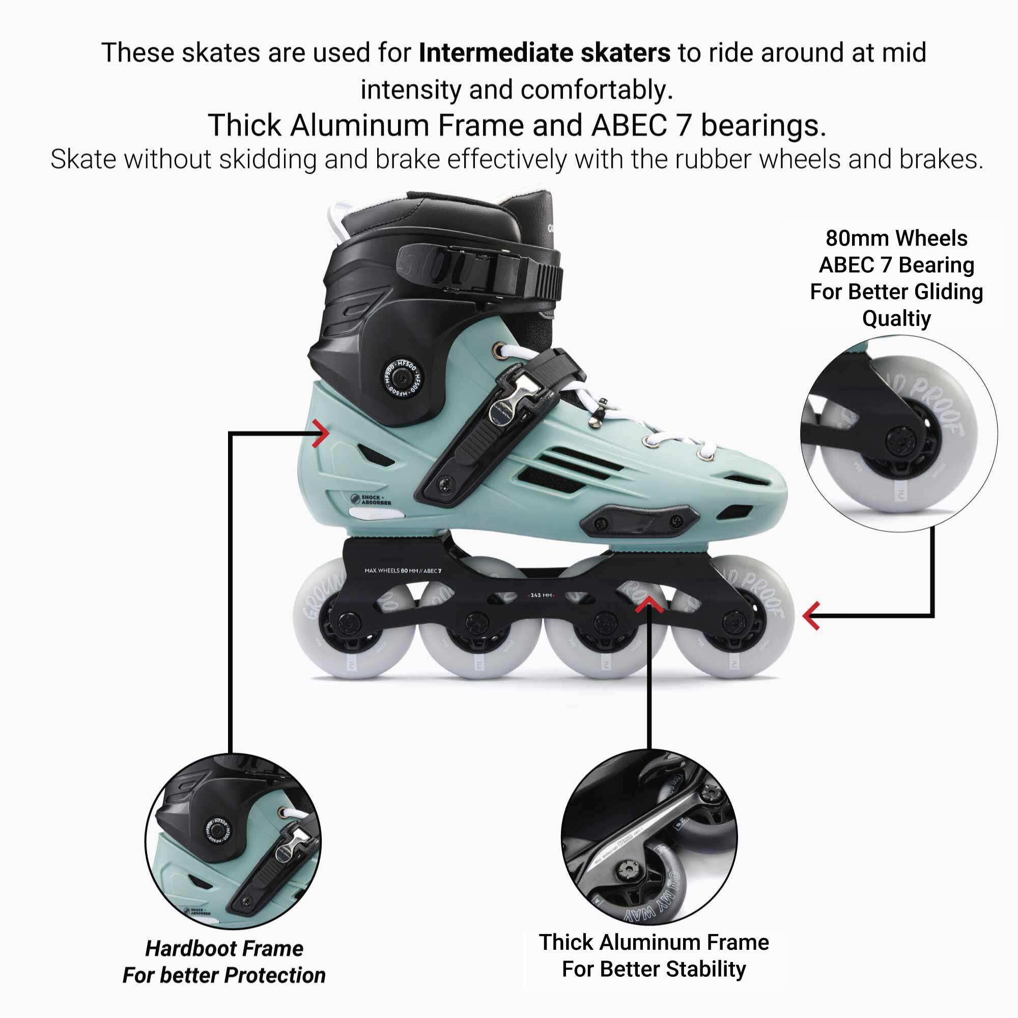 Inline Skates Inliner Freeride MF500 Light Erwachsene khaki  16/39