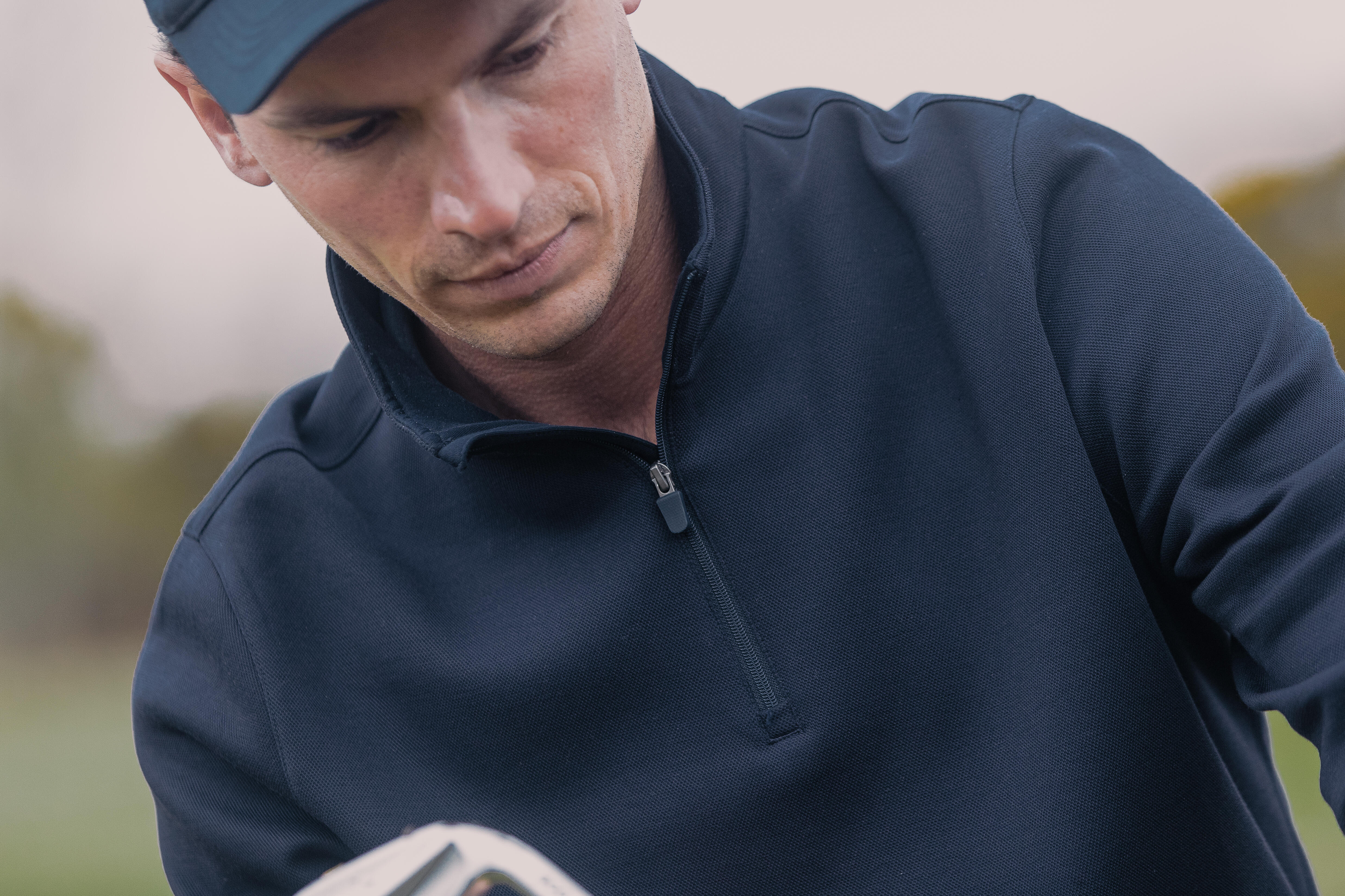 Men's golf zipped sweatshirt MW500 navy blue