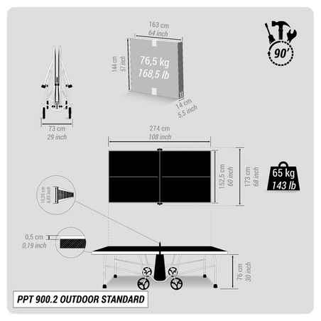 Mesa ping pong exterior plegable tablero 5 mm Pongori PPT900.2