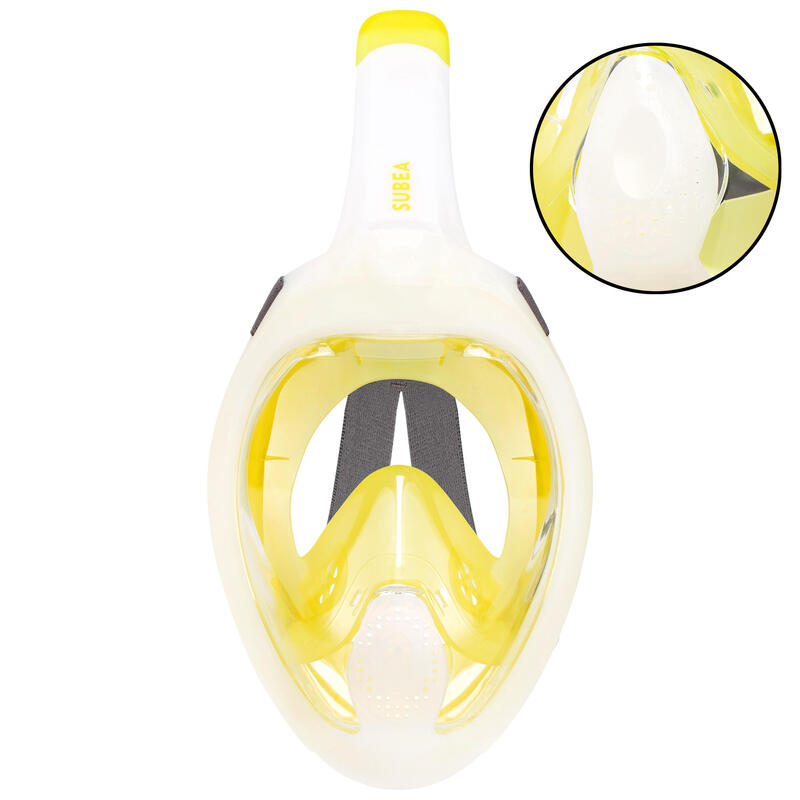 Maschera snorkeling adulto EASYBREATH 540 FREETALK superficie valvola acustica gialla