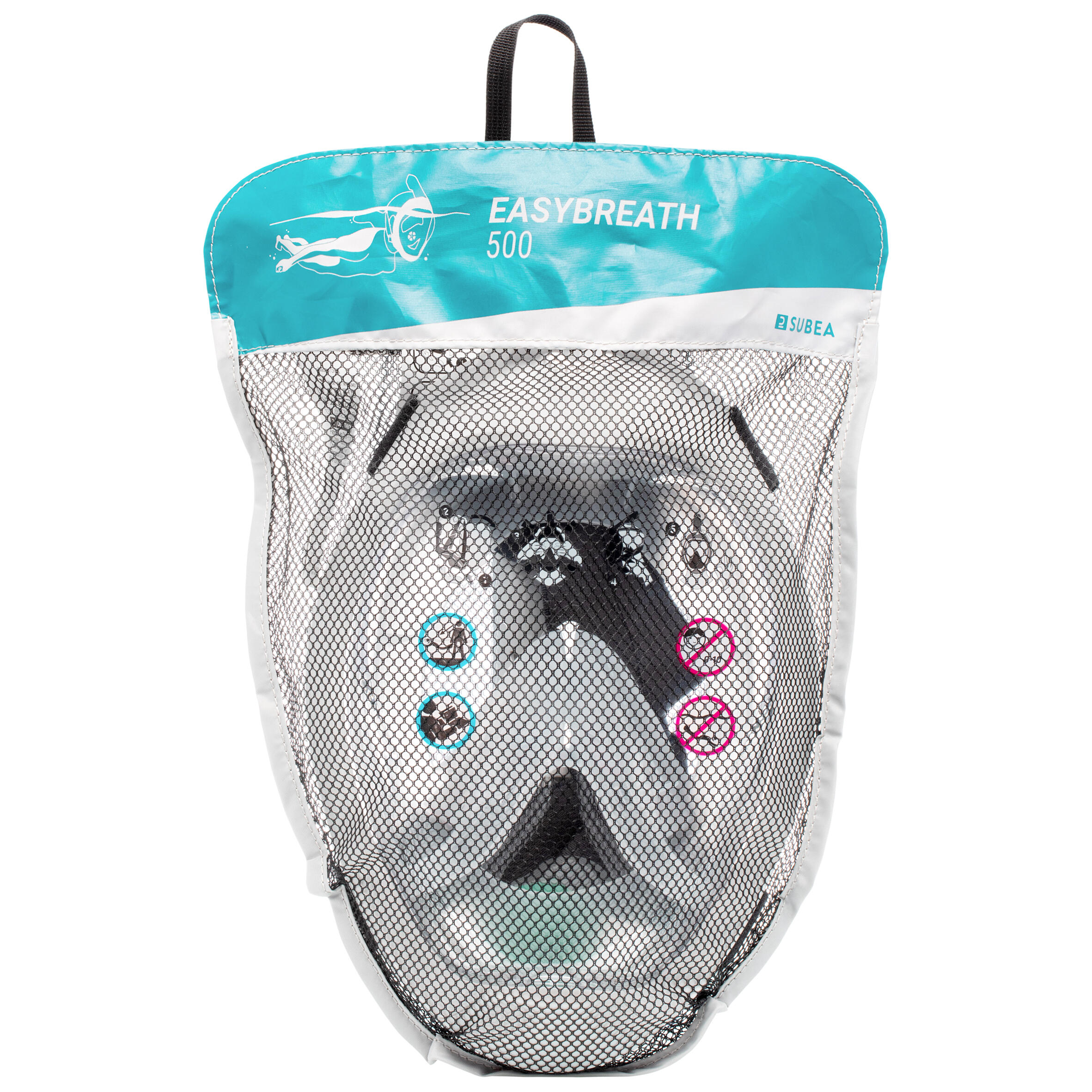 Snorkel Mask EasyBreath 500 Grey Foggy blue, Lunar grey, Subea