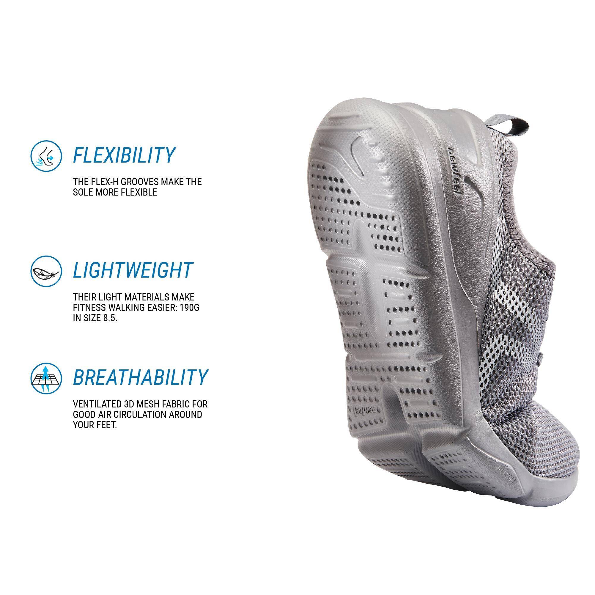 Men Walking Shoes with Breathable Mesh, Cushioning, PW 100 - Grey -  2