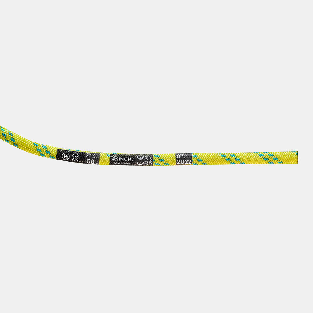 CLIMBING AND MOUNTAINEERING HALF ROPE - ABSEIL ICE 7.5 MM X 60M YELLOW