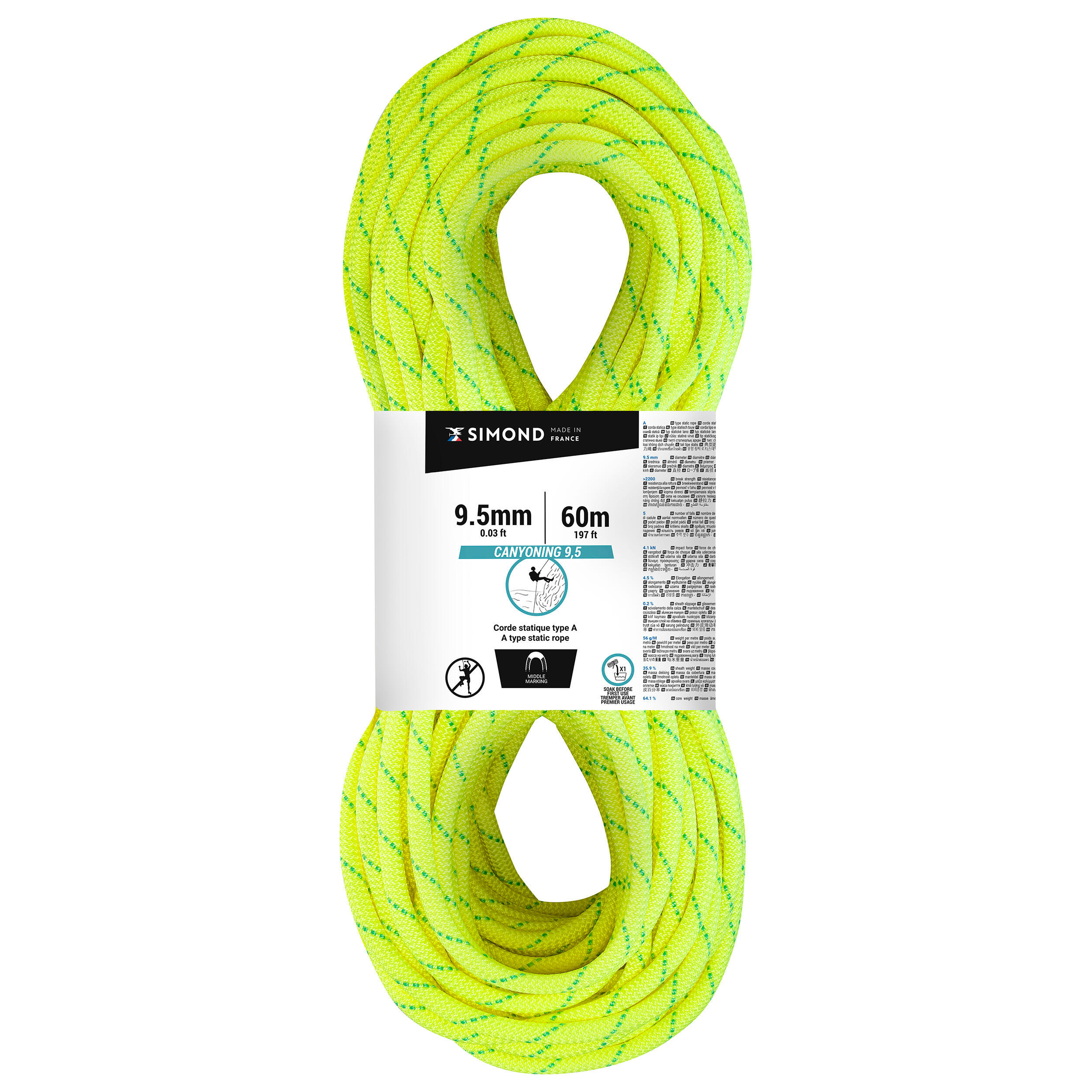 SIMOND Canyoning Rope Semi-Static Type A CANYON 9.5 mm x 60 m