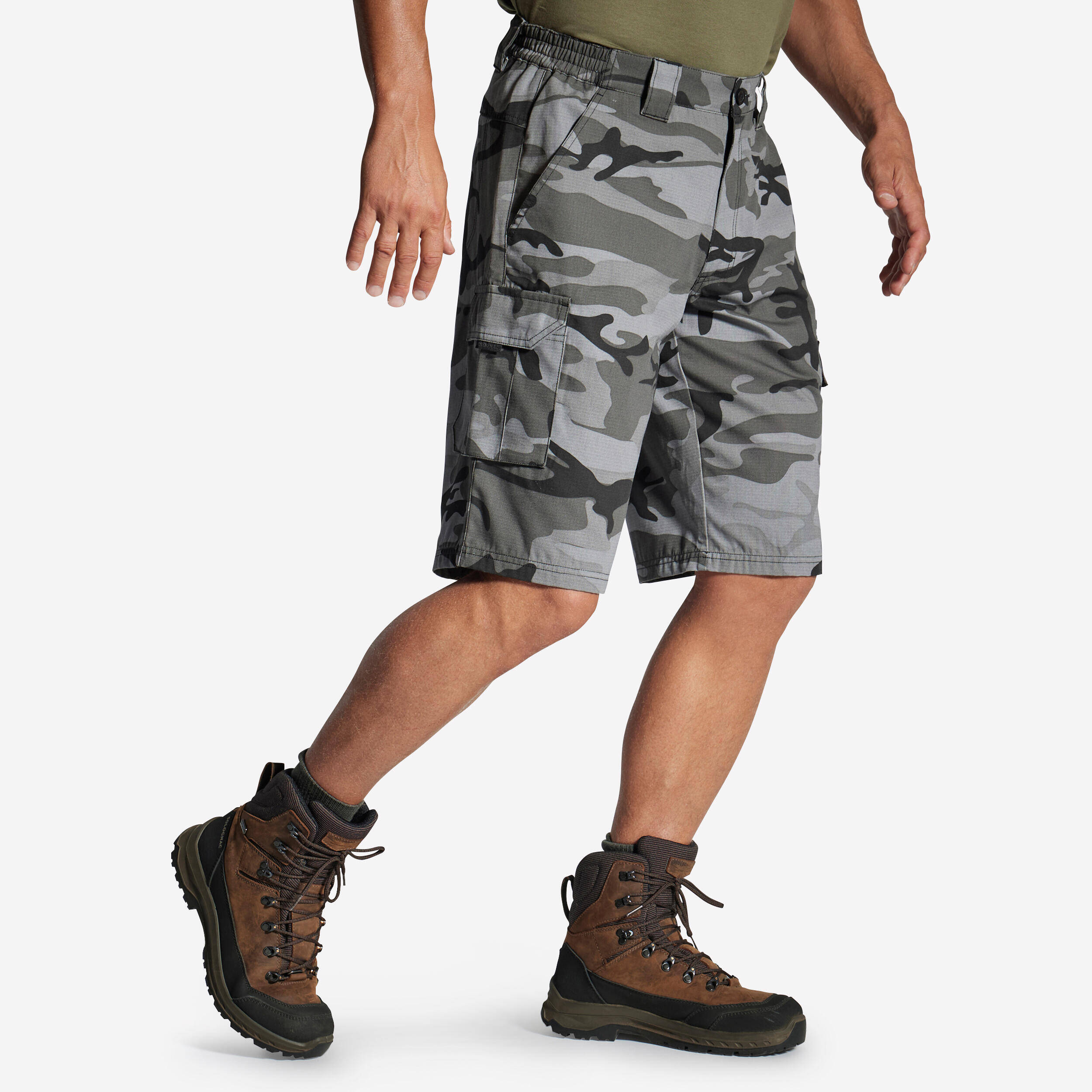 Men Cargo Bermuda Shorts Army Military Camo Print 500 - Camo Grey