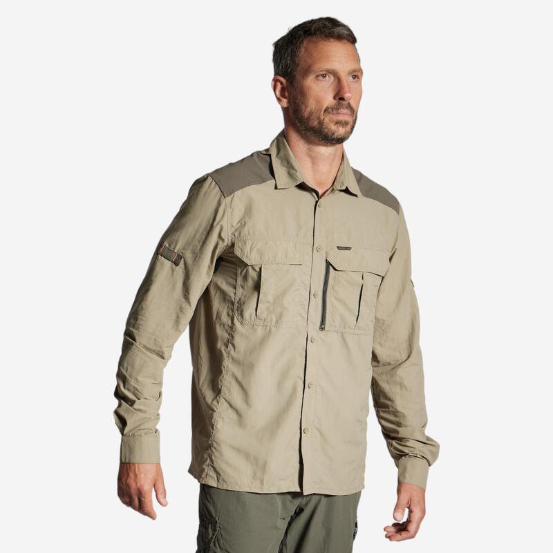 Camisa Caza Solognac 520 Hombre Manga Larga Ligera Transpirable Caqui