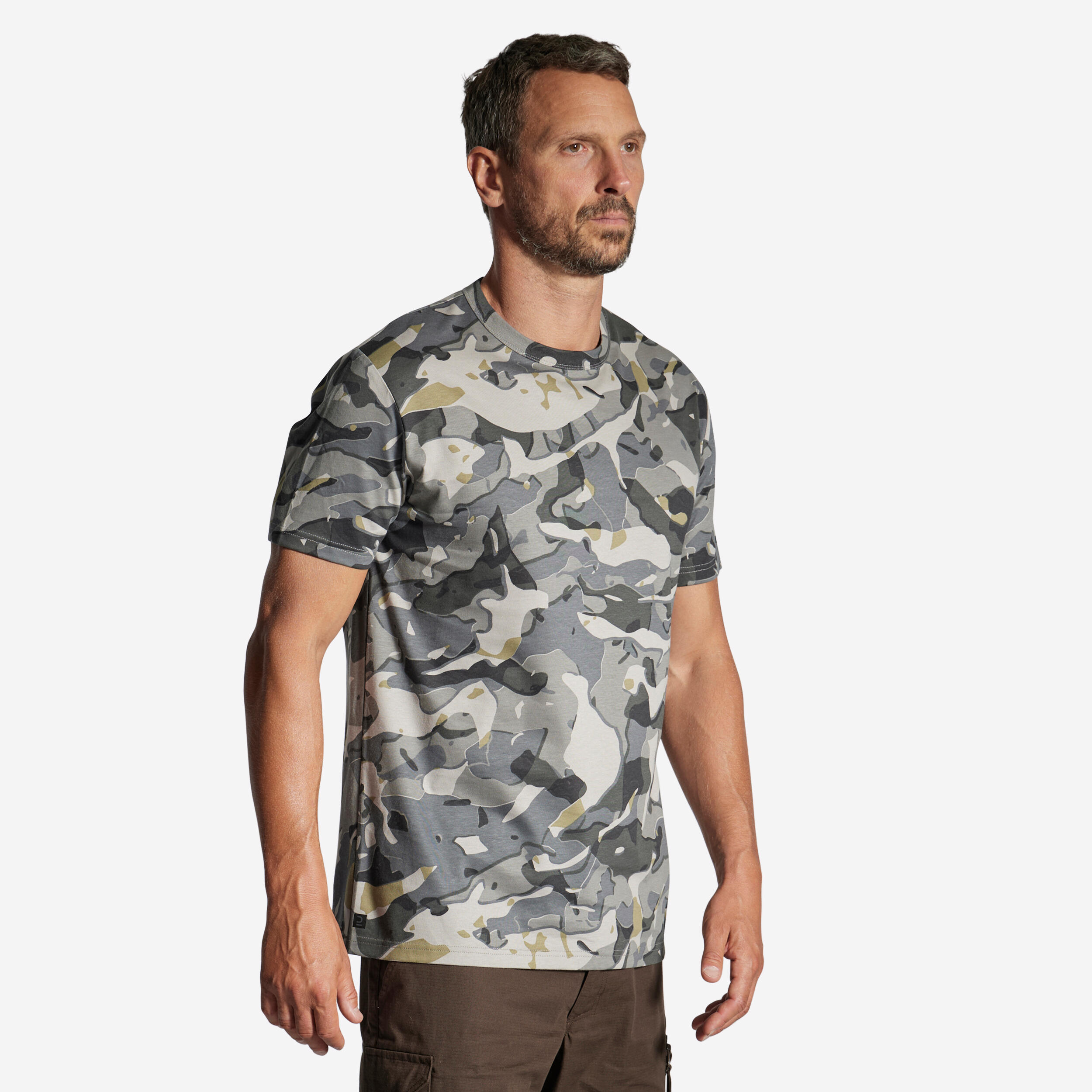 SOLOGNAC T-SHIRT DURABLE 100 CAMO WOODLAND GREY