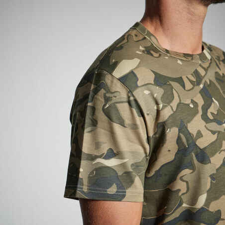 Camiseta Manga Corta Hombre Caza Solognac 100 Camuflaje Woodland Verde