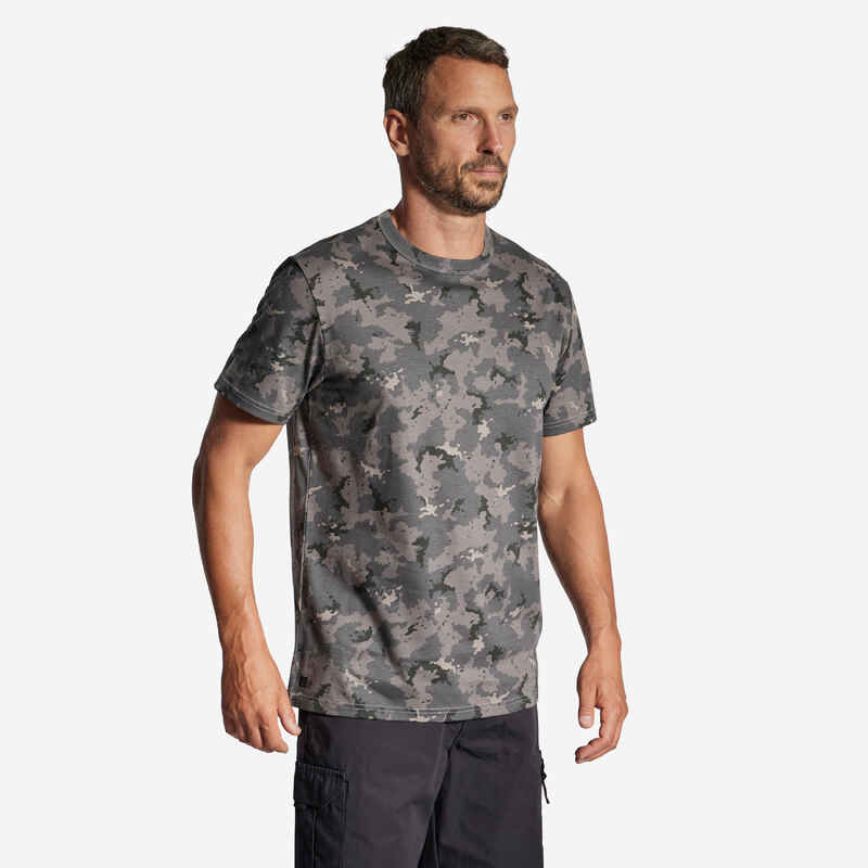 Camiseta Manga Corta Hombre Caza Solognac 100 Camuflaje Negro Island Resistente