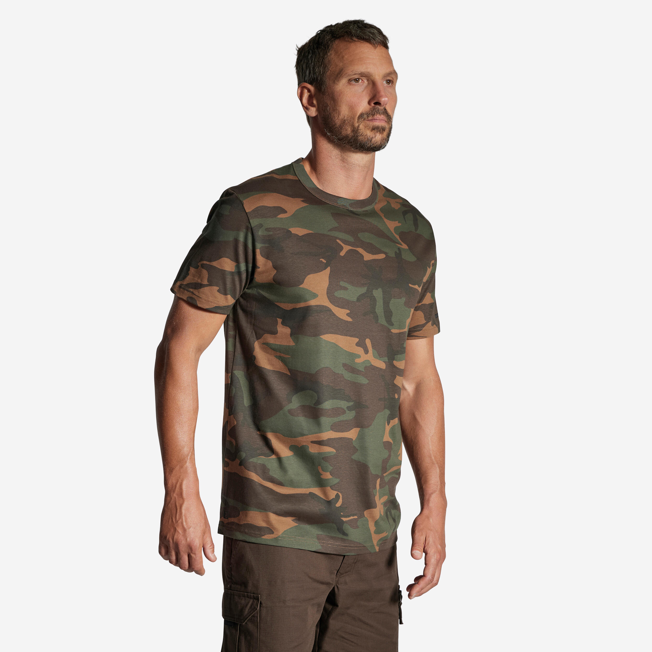 Game Camouflage T-Shirt - Woodland Camo Print, 4XL, 35% Cotton 65% Polyester