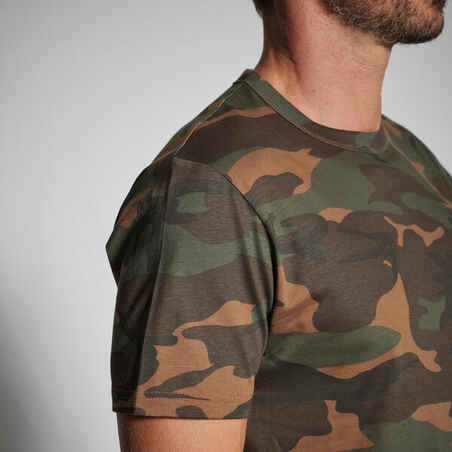 Camiseta Manga Corta Hombre Caza Solognac 100 Woodland Camuflaje Verde Militar