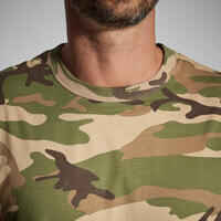 Camiseta Manga Corta Hombre Caza Solognac 100 Woodland Camuflaje Verde Beis