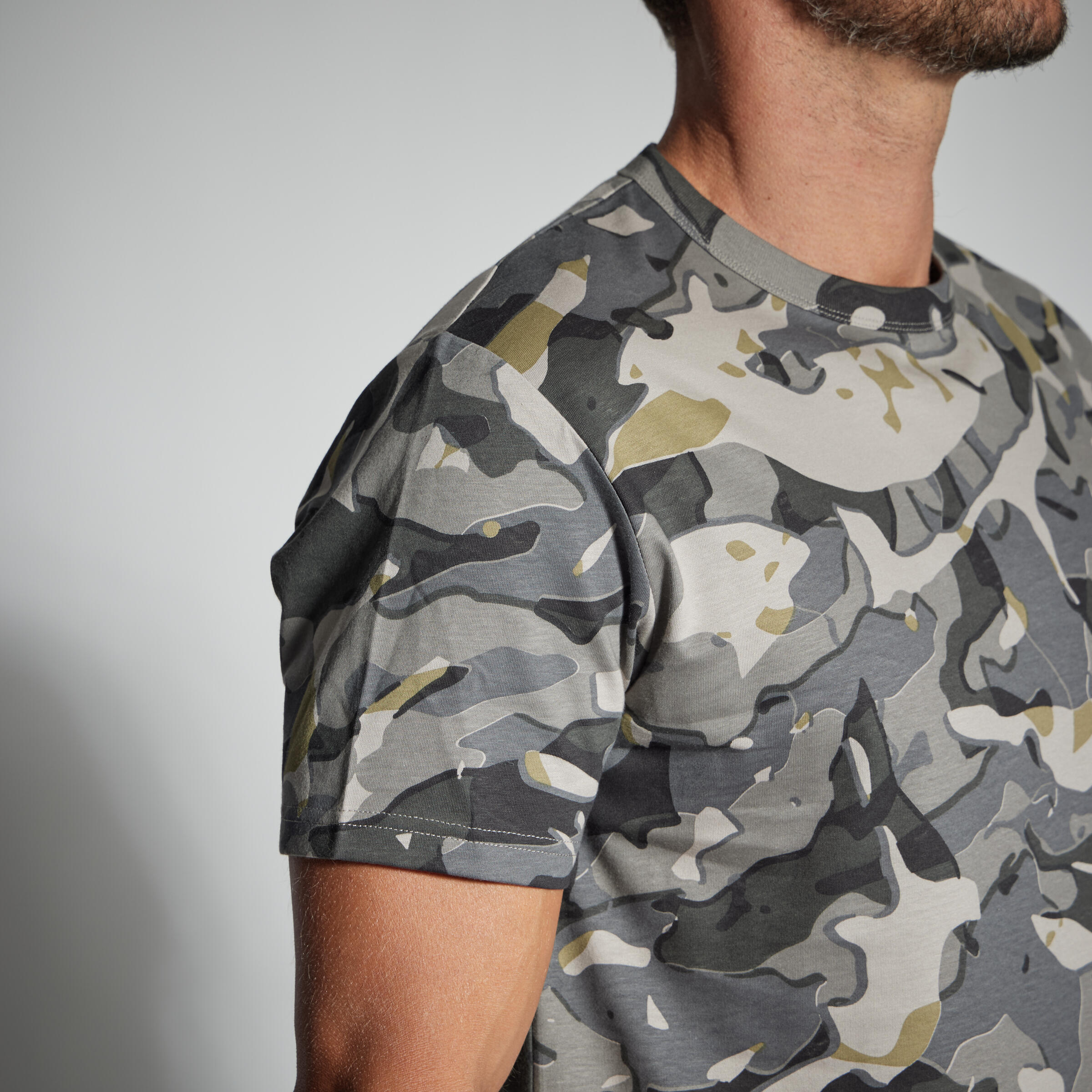 Men Cotton T-Shirt Army Military Camo Print SG-100 - Woodland Grey