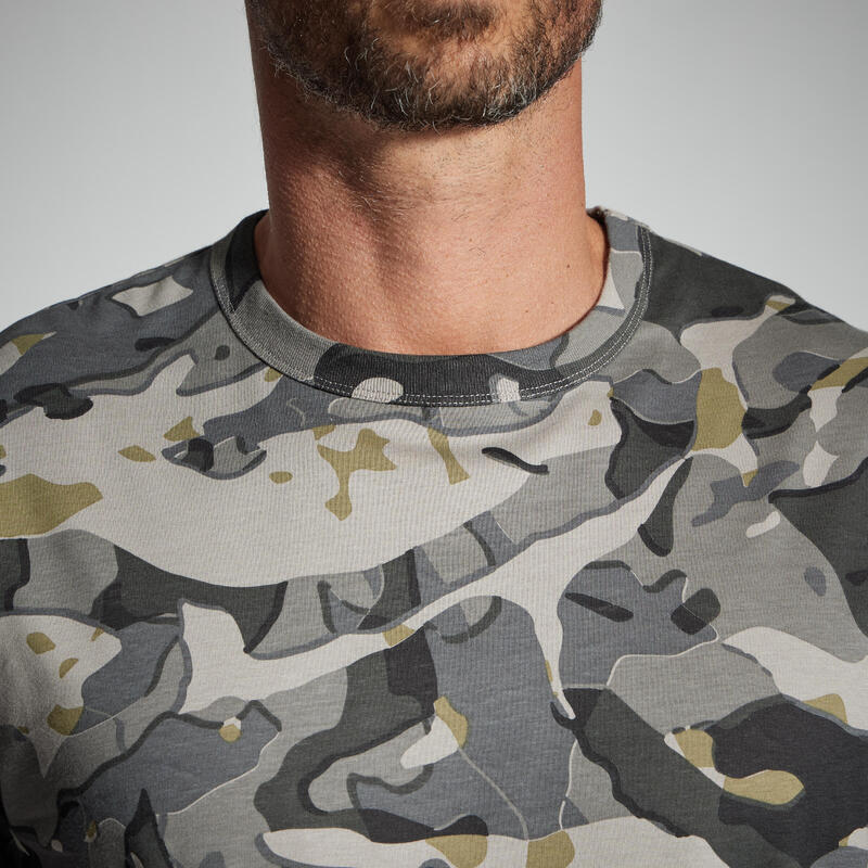 Stevig T-shirt 100 woodland camouflage grijs