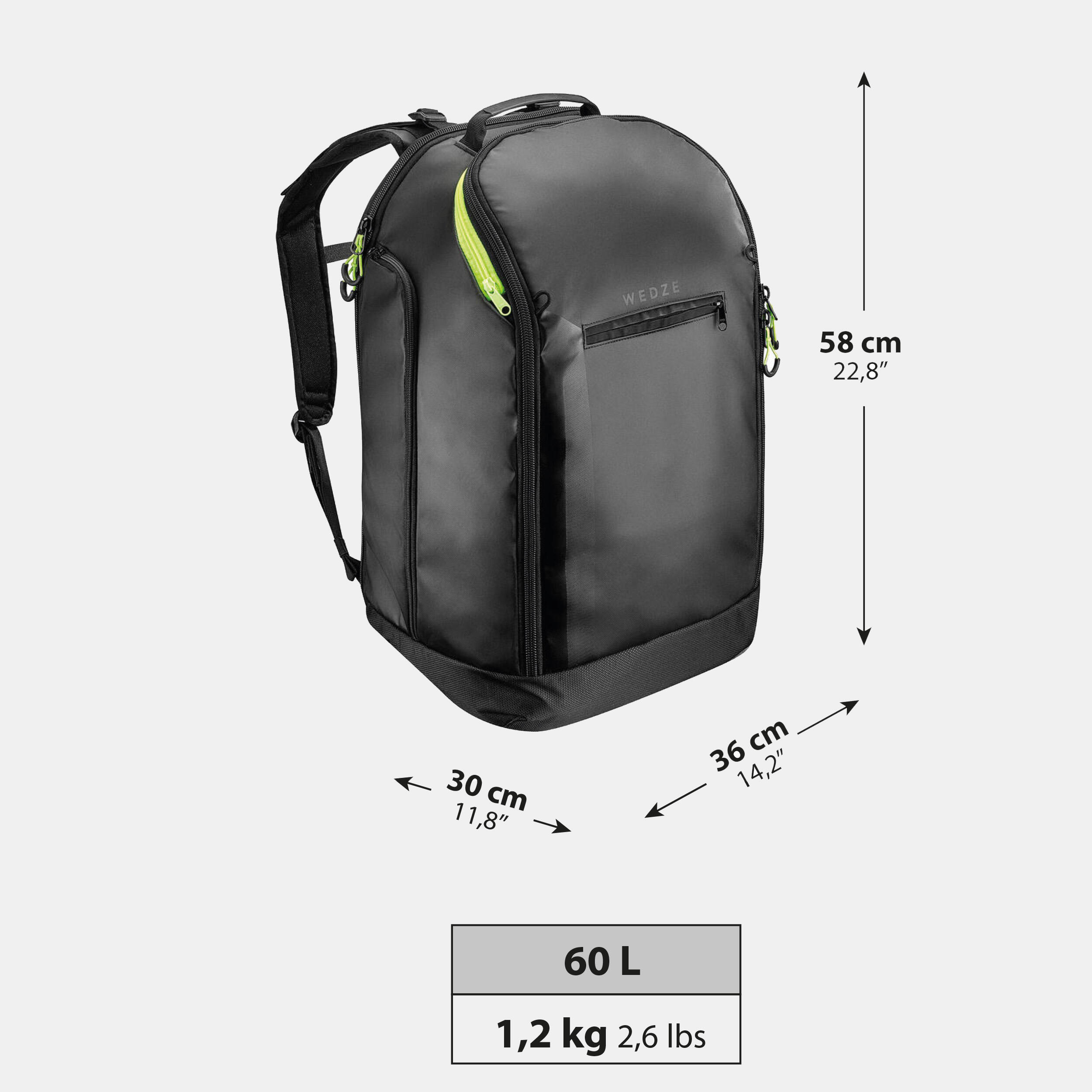 60 L Ski Backpack - 980 Black - WEDZE