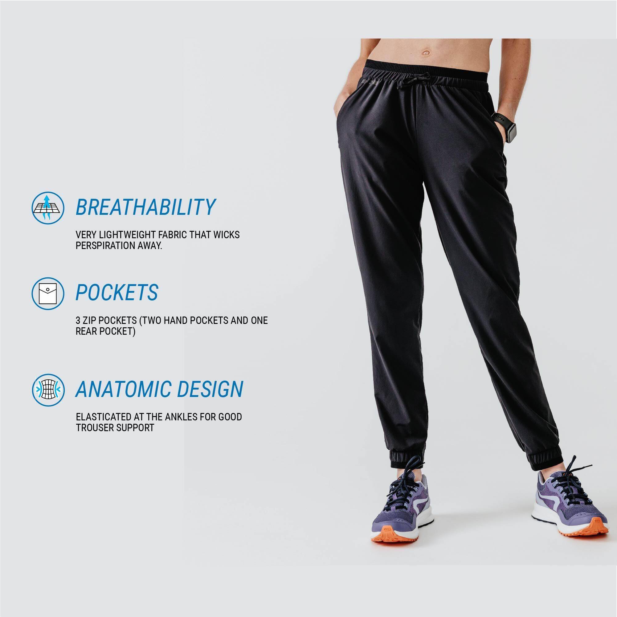 Women Running Trackpants, Lightweight and Quick Dry - Black -  3