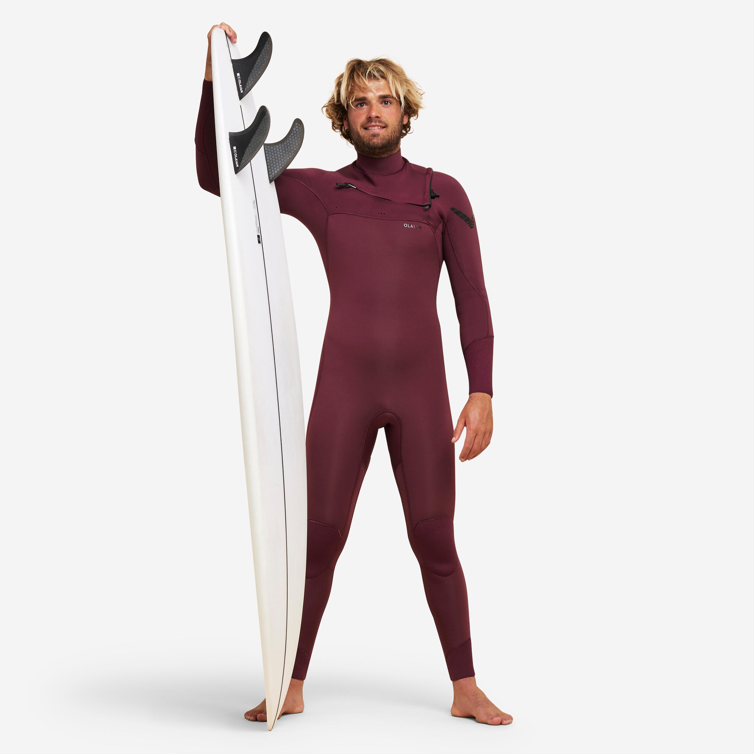 OLAIAN Men's surfing 4/3 mm neoprene wetsuit - 900 burgundy