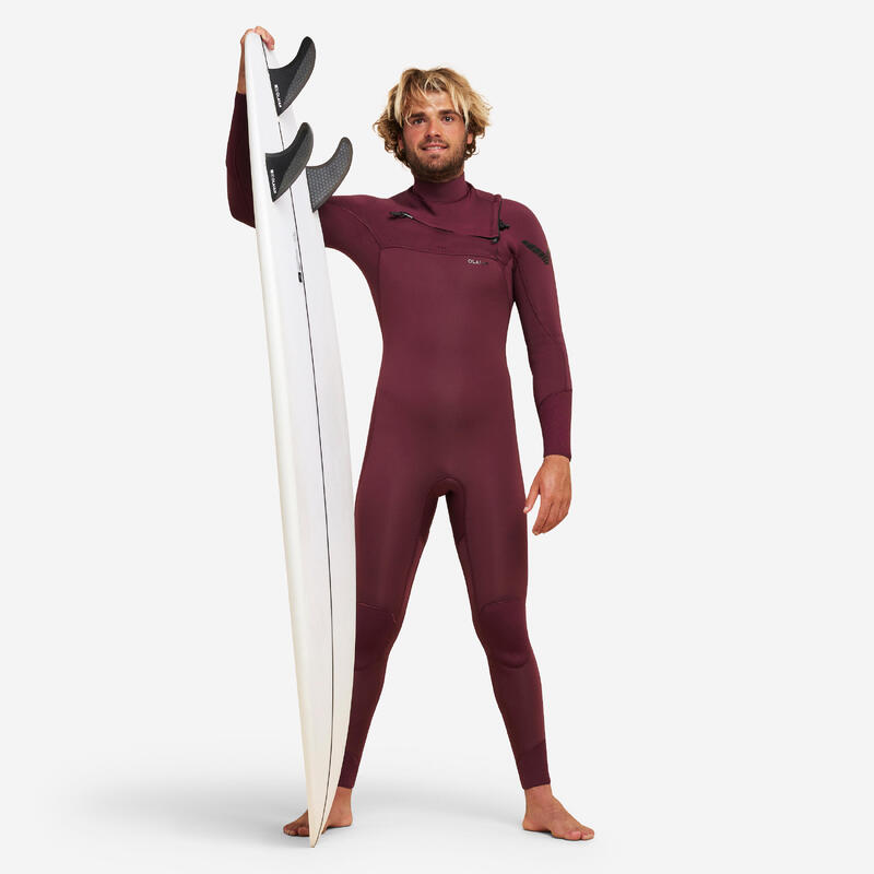 Combinaison SURF homme Néoprène 4/3mm 900 zip poitrine Bordeaux