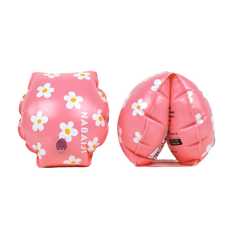 Zwembandjes voor kinderen van 11-30 kg roze met bloemenprint