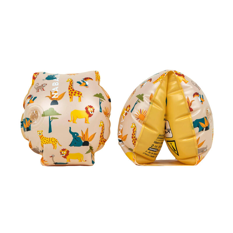 Zwembandjes voor kinderen van 11-30 kg beige met print savanne