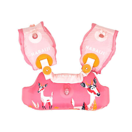 Пояс с нарукавниками для бассейна адаптивный для детей 15-30 кг розовый с принтом "Газель" TISWIM