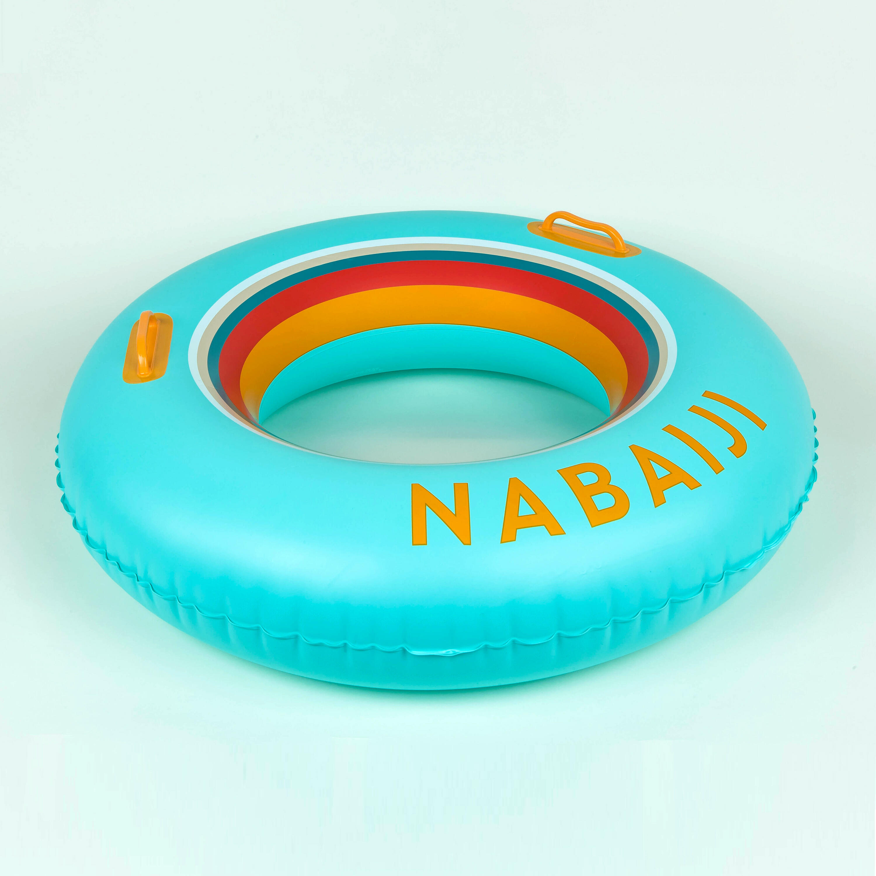 Large 92 cm inflatable printed pool ring with comfort grips - Turquoise ...