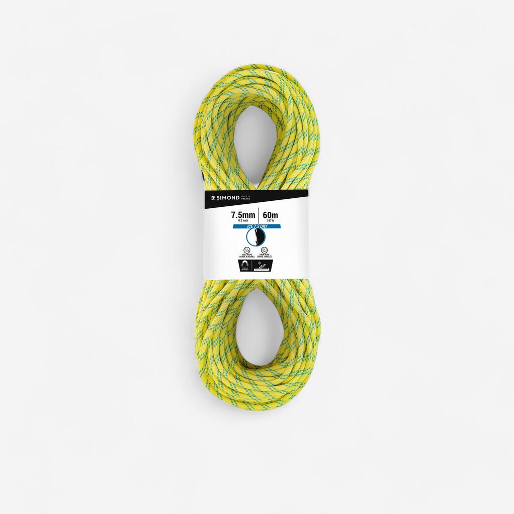 CLIMBING AND MOUNTAINEERING HALF ROPE - ABSEIL ICE 7.5 MM X 60M YELLOW