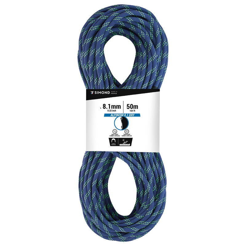 Kletter-Halbseil 8,1mm × 50 m dry - Alpinism 8.1 Dry blau