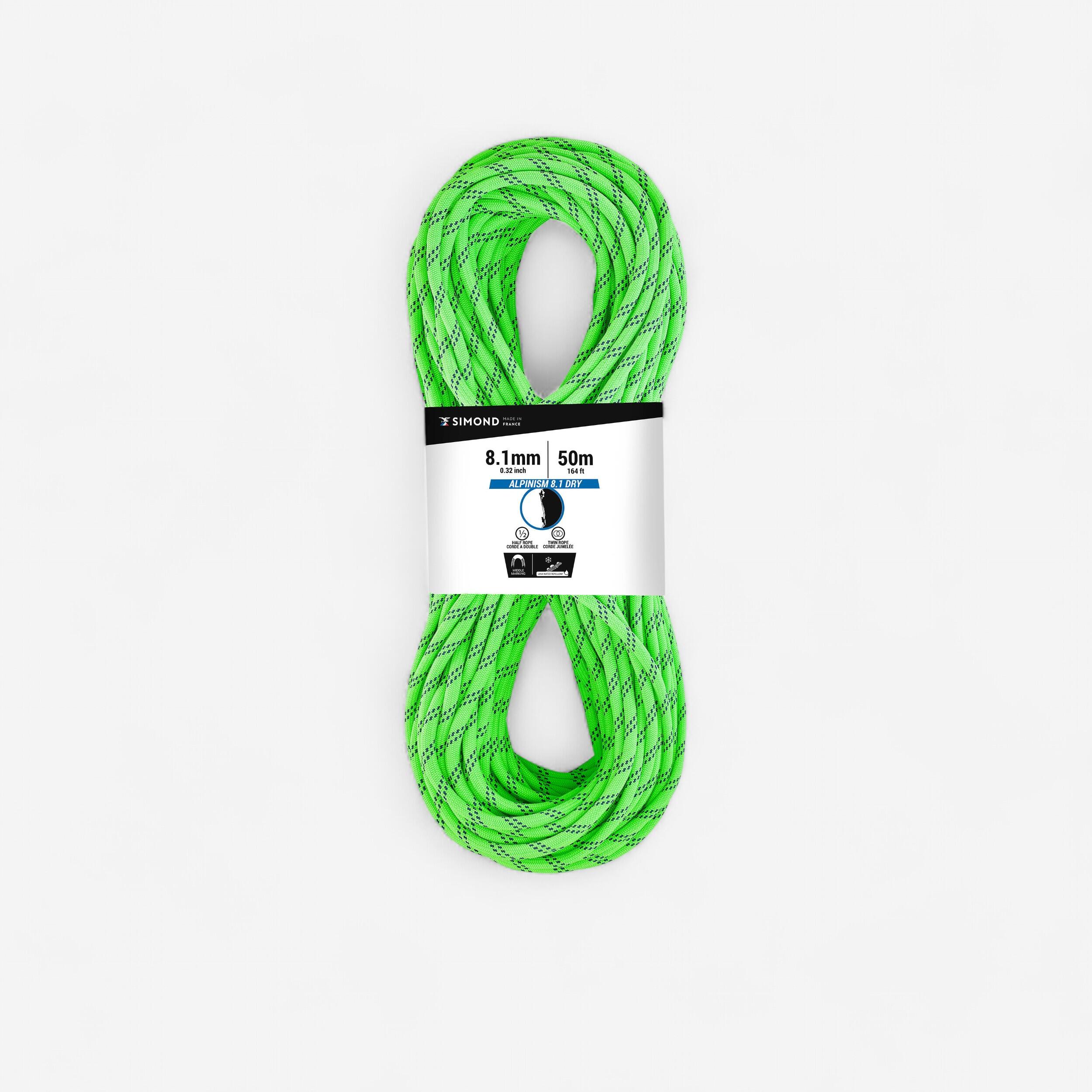 CLIMBING AND MOUNTAINEERING DOUBLE ROPE - RAPPEL ALPINISM 8.1 MM X 50M GREEN