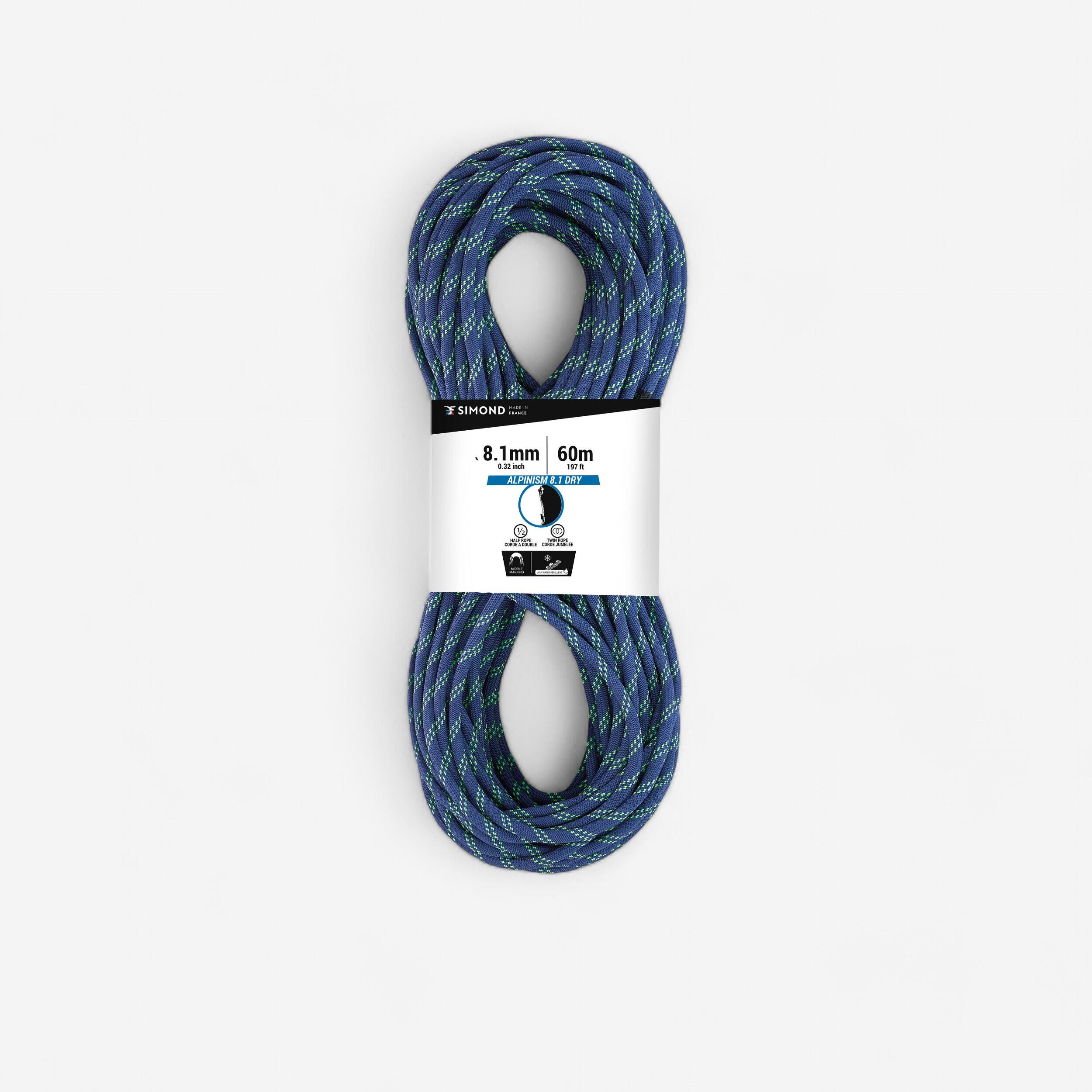 CLIMBING AND MOUNTAINEERING DOUBLE ROPE - RAPPEL ALPINISM 8.1 MM X 60M BLUE