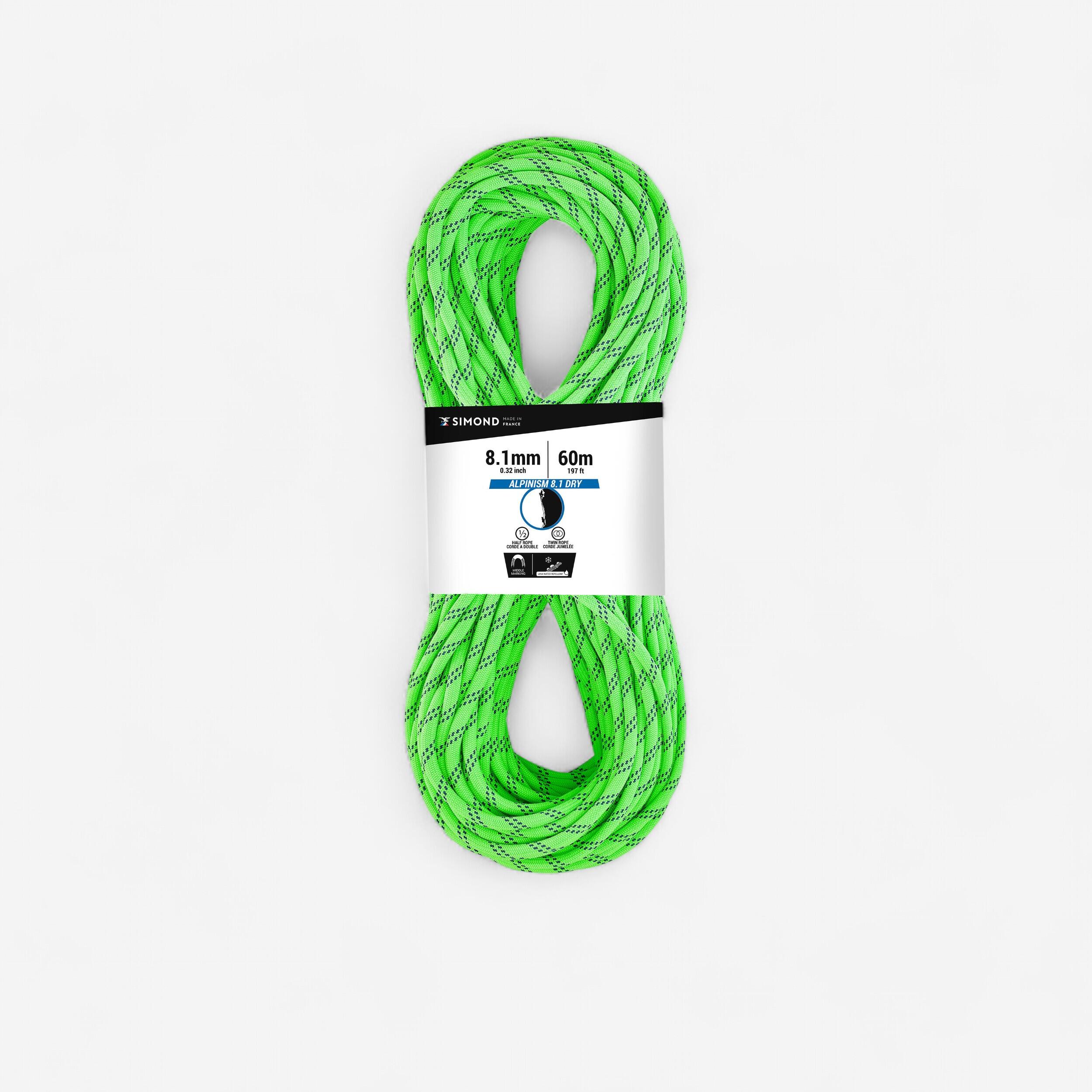 CLIMBING AND MOUNTAINEERING DOUBLE ROPE - RAPPEL ALPINISM 8.1 MM X 60M GREEN