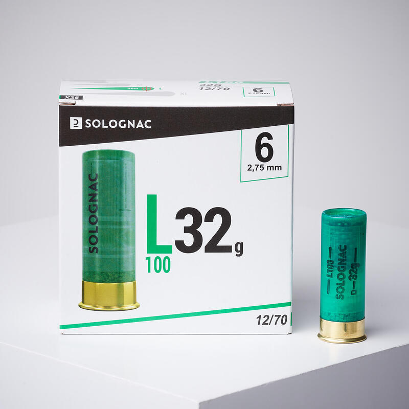 CARTUCHO caza solognac L100 32 g CALIBRE 12/70 PERDIGÓN N.° 6 X25